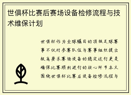 世俱杯比赛后赛场设备检修流程与技术维保计划
